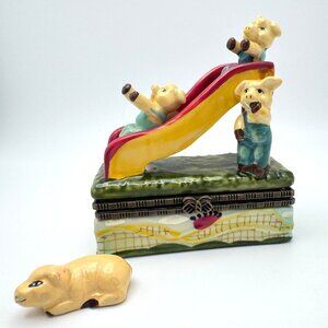 The Three Little Sliding Pigs Hinged Trinket Box Piglet Figure 2 3/4"
